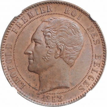 Бельгия 10 сантимов 1853 г., NGC MS64 BN, "Свадьба Леопольда и Марии Генриетте"