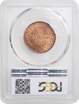 Тоскана 5 чентезимо 1859, PCGS MS63 RB, "Временное правительство (1859 - 1861)"