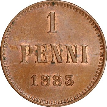 Финляндия 1 пенни 1883 г., PCGS MS64 BN, "Император Александр III (1881 - 1894)"