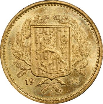 Финляндия 20 марок 1934 г. S, PCGS MS64, "Финляндская Республика (Suomi) (1918 - 1962)" Top Pop