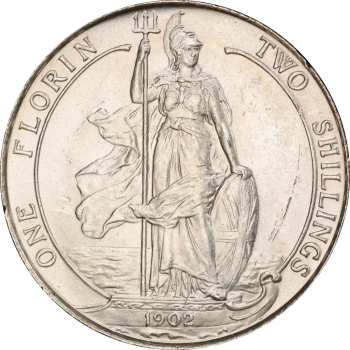 Великобритания 2 шиллинга (флорин) 1902 г., PCGS MS62, "Король Эдуард VII (1902 - 1910)"