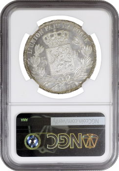Бельгия 5 франков 1875 г., NGC MS64, "Король Леопольд II (1865 - 1909)"