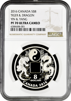 Канада 8 долларов 2016 г., NGC PF70 UC, "Инь и ян" Top Pop