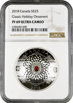 Канада 25 долларов 2018 г., NGC PF69 UC, "Классический праздничный орнамент"