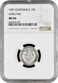 Гватемала 10 сентаво 1947 г., NGC MS66, "Республика Гватемала (1925 - 1948)"