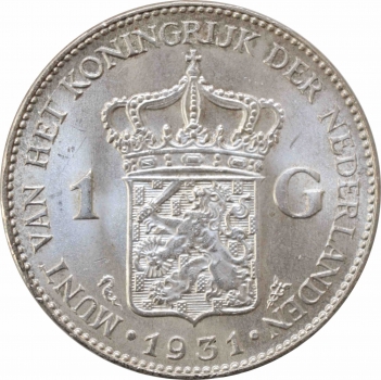 Нидерланды 1 гульден 1931 г., UNC, "Королева Вильгельмина (1890 - 1948)"