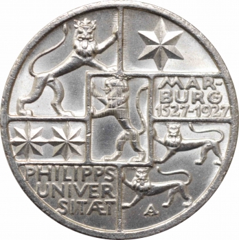 Веймарская Республика 3 рейхсмарки 1927 г. A, UNC, "400 лет Марбургскому университету имени Филиппа"