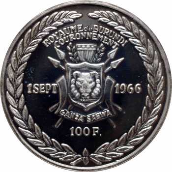 Бурунди 100 франков 1966 г., PROOFLIKE, "50 лет правления Мвамбутса IV"