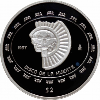 Мексика 2 песо 1997 г., PROOF, "Теотиуакан - диск смерти"