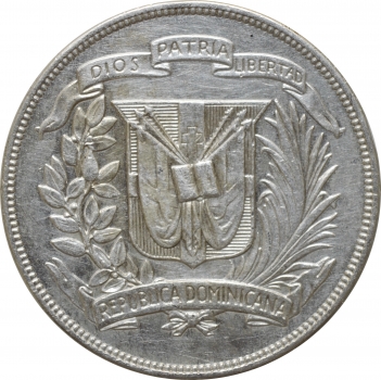 Доминикана 1 песо 1939 г., XF Det., "Доминиканская Республика (1937 - 2020)"
