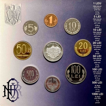 Румыния банковский набор 1 - 1000 лей 2000 г., PROOF, "140-лет основания Румынской академии"