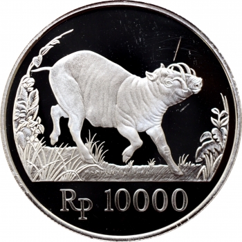 Індонезія 10000 рупій 1987 р., PROOF, "Дика природа - Бабіруса"
