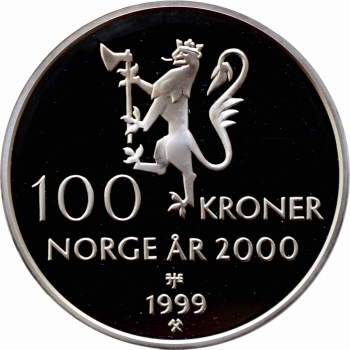 Норвегия 100 крон 1999 г., PROOF, "2000 год - Миллениум"
