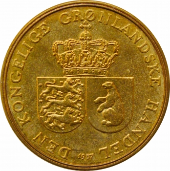 Гренландия 1 крона 1957 г. CS, UNC, "Датская территория (1953 - 1979)"