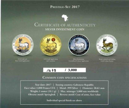 Габон 1000 франков 2017 г., ПРЕСТИЖНЫЙ НАБОР, "Африканский Спрингбок"