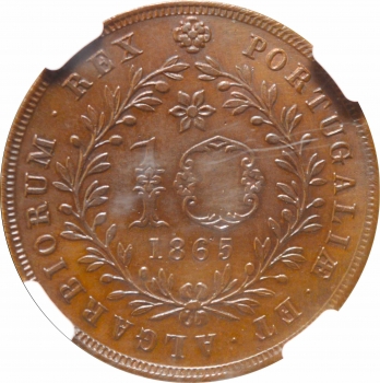 Азорские острова 10 рейсов 1865, NGC MS63 BN, "Автономный регион Асориш (1843 - 1901)"