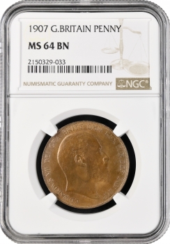 Великобританія 1 пенні 1907, NGC MS64 BN, "Король Едуард VII (1902 - 1910)"