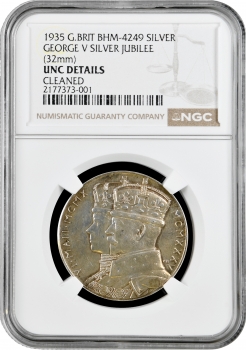 Великобританія Медаль 1935 р., NGC UNC Det., "Срібний ювілей Георга V" BHM-4249