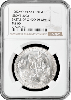 Мексика медаль 1962 р. Mo, NGC MS66, "Битва при Сінко де Майо" GROVE-800a
