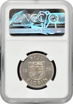 Фиджи 1 флорин (2 шиллинга)  1934 г., NGC MS65, "Король Георг V (1911 - 1936)" Top Pop