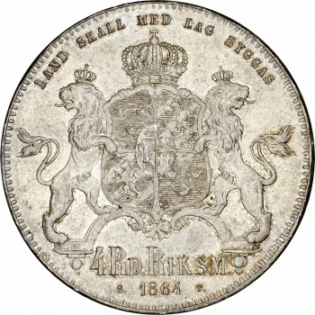 Швеція 4 риксдалер риксмюнт 1864 р. ST, NGC MS64, "Король Карл XV (1859 - 1872)"