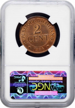 Гаити 2 сантима 1886 г. A, NGC MS64 RB, "Республика Гаити (1863 - 1985)"