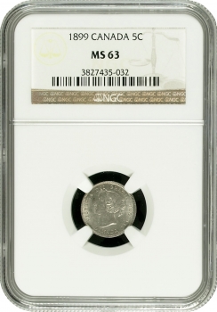 Канада 5 центов 1899 г., NGC MS63, "Королева Виктория (1858 - 1901)"