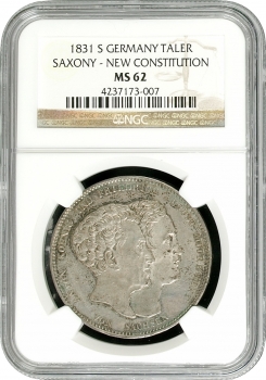 Саксонія 1 талер 1831 S, NGC MS62, "Нова Конституція"