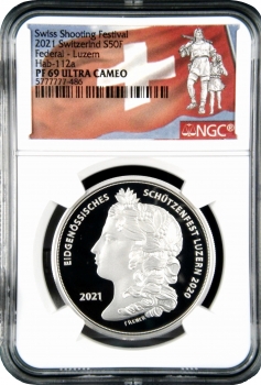 Швейцарія 50 франків 2021 р., NGC PR69 UC, "Стрілецький фестиваль у Люцерні"