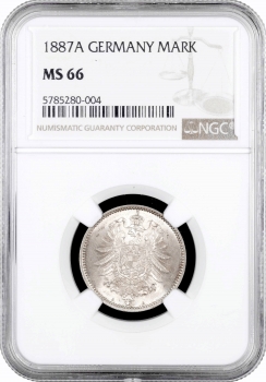 Німеччина 1 марка 1887 р. A, NGC MS66, "Німецька імперія (1871 - 1922)" Top Pop