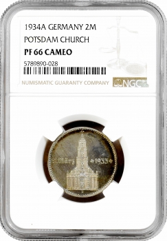 Німеччина - Третій рейх 2 рейхсмарки 1934 р. A, NGC PF66 CAM, "Гарнізонна церква" Top Pop 1/0