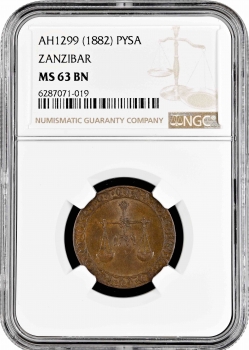 Занзибар 1 риял AH 1299 (1882 г.), NGC MS63 BN, "Султан Баргаш ибн Саид (1870 - 1888)"