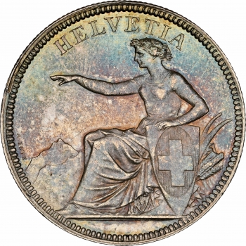Швейцария 5 франков 1874 г. B., NGC MS62, "Швейцарская Конфедерация (1850 - 1916)"
