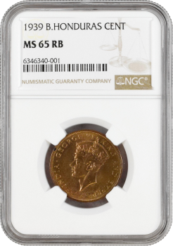 Британский Гондурас 1 цент 1939 г., NGC MS65 RB, "Король Георг VI (1937 - 1952)" Pop 8/1