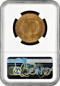 Доминикана 10 сентесимо 1891 г. A, NGC MS65 RB, "Доминиканская Республика (1844 - 1897)"