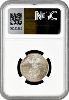 Німеччина 2 рейхсмарки 1936 р. D, NGC MS66, "Нацистська Німеччина (1933 - 1945)" Top Pop 1/0