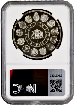 Чили 10000 песо 1991 г., NGC PF68 UC, "500 лет открытию Америки"