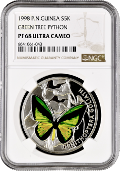 Ниуэ 1 доллар 2012 г., NGC PF68 UC, "Бабочки - Орнитоптера голиаф"