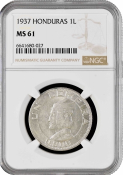 Гондурас 1 лемпира 1937 г., NGC MS61, "Республика Гондурас (1931 - 2019)"