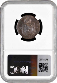 Бразилия 20 рейсов 1869 г., NGC MS63 BN, "Император Педро II (1831 - 1889)"