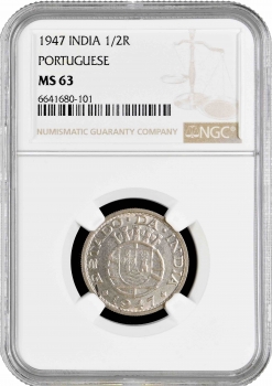 Индия - Португальская 1/2 рупии 1947 г., NGC MS63, "Администрация Португалии до 1961 года"