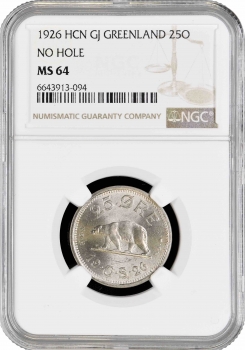 Гренландия 25 эре 1926 г., NGC MS64, "Крона (1926 - 1964)"