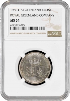 Гренландия 1 крона 1960 г. CS, NGC MS64, "Датская территория (1953 - 1979)"