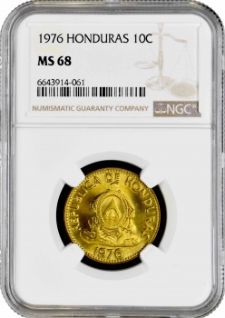 Гондурас 10 сентаво 1976 г., NGC MS68, "Республика Гондурас (1931 - 2019)" Top Pop 1/0