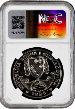 Босния и Герцеговина 500 динаров 1996 г., NGC MS66, "Олимпиада Атланта - Фехтование"