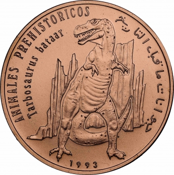 Западная Сахара 100 песет 1993 г., NGC MS67 RD, "Тарбозавр (Tarbosaurus bataar)" Top Pop 1/0