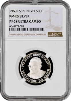 Нигер 500 франков 1960 г., NGC PF68 ESSAI, "Независимость" Top Pop 1/0