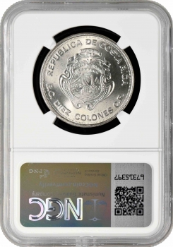 Коста-Рика 10 колонов 1975, NGC MS64, "25 лет Центральному Банку"
