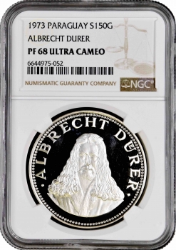 Парагвай 150 гуарани 1973 г., NGC PF68 UC, "Альбрехт Дюрер" Top Pop 1/1
