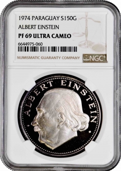 Парагвай 150 гуарани 1974, NGC PF69 UC, "Альберт Эйнштейн" Top Pop 1/0